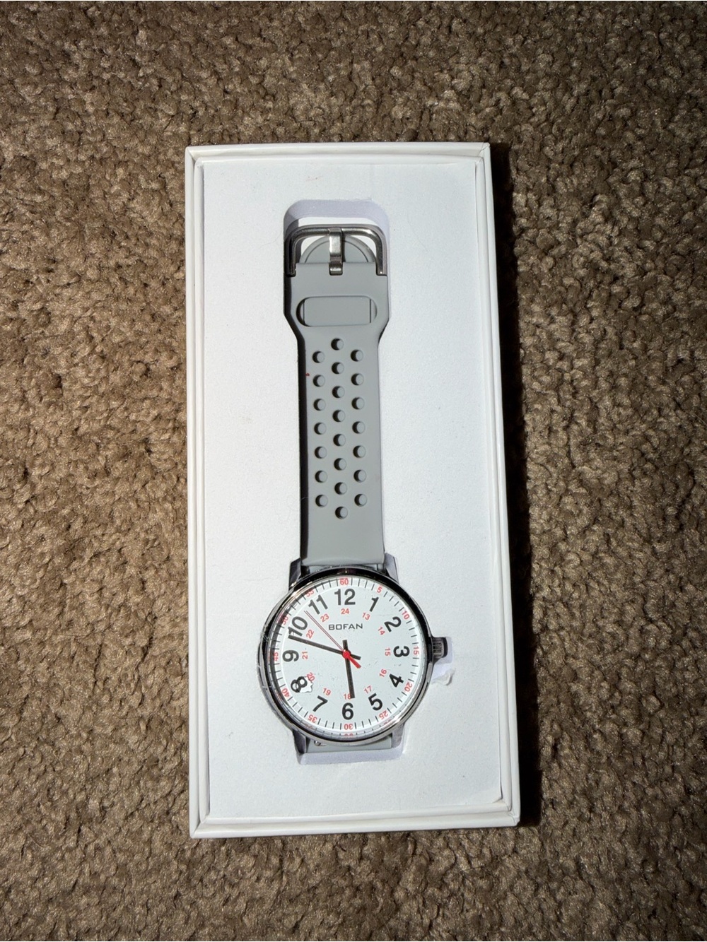 Medical Watch With Second Hand, Light Gray Silicone Strap.